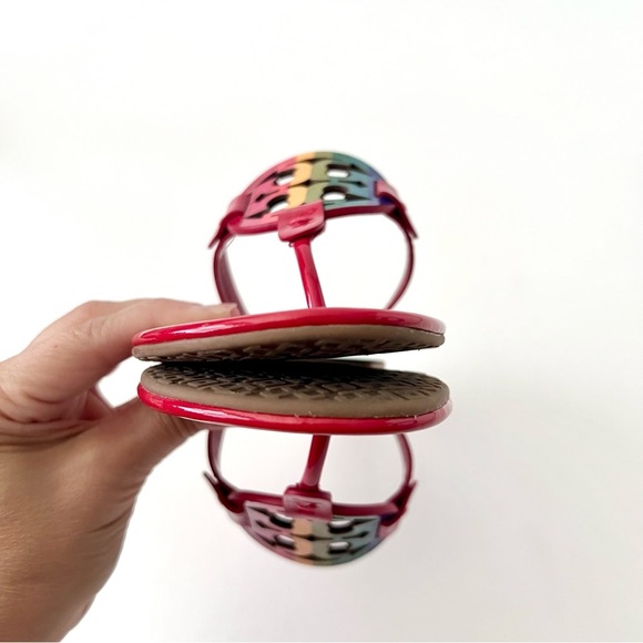 TORY BURCH | Miller Bright Rainbow Ruby Red Patent Leather Sandal Flip Flop 8 - Picture 8 of 14